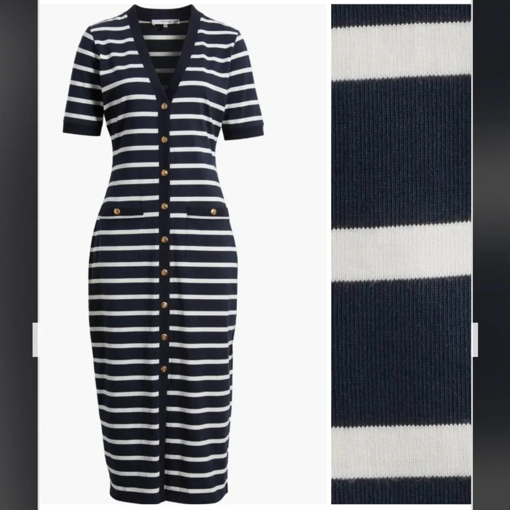 Frame The Striped Sailor Organic Cotton Midi Dress in Navy Multi Size M - Picture 5 of 11